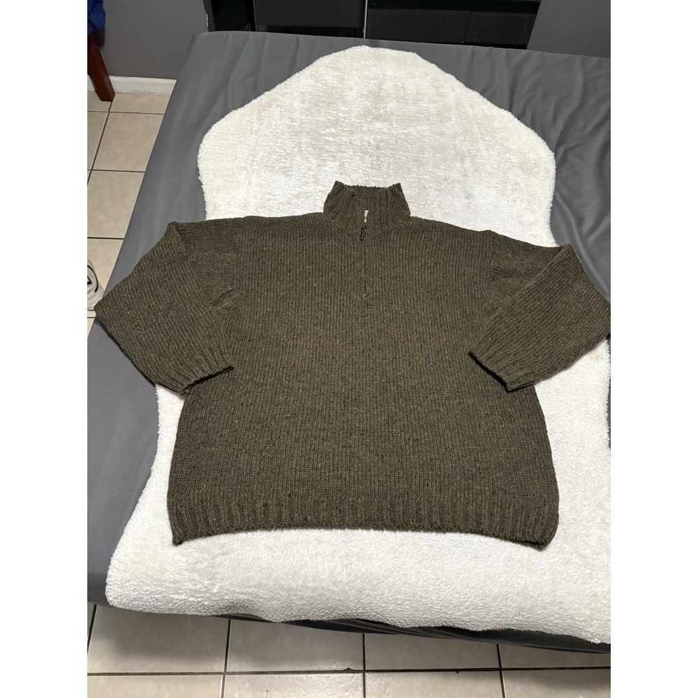 Aran Crafts Ireland Men's 1/4 Zip Wool Green Sweater Size XXL